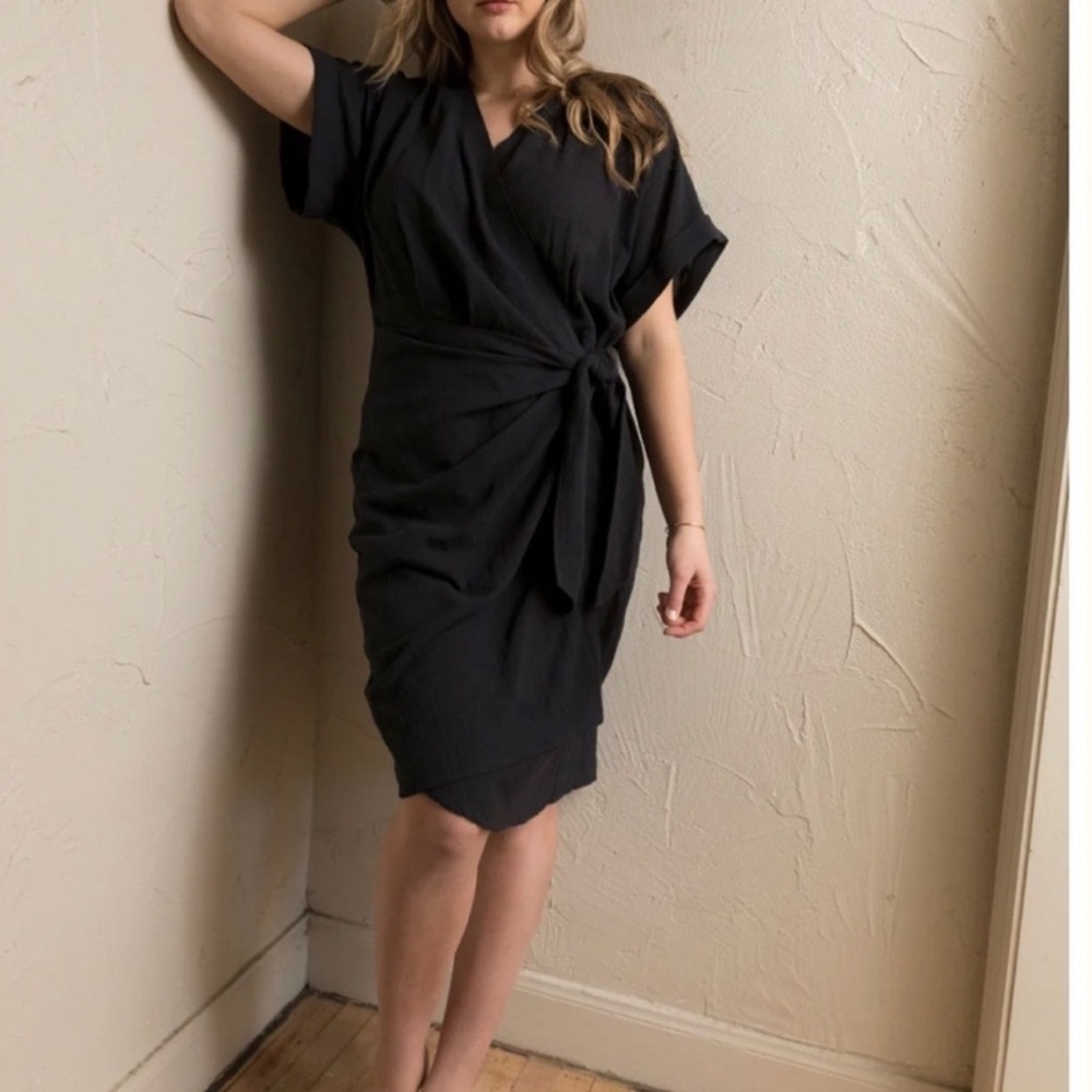 Able Cady Wrap Dress Black Cotton Short Sleeve Made In India Size 3X